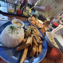 Pao de queijo, brasileirinho, shrimp moqueca, yucca fries