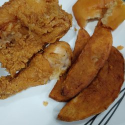 Chicken-w-Bones - Breast and leg, wedges, and a delicious roll. I didn't get a picture before it was tasted.