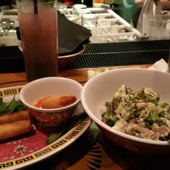 Hot Joy - Crab Rangoon spring rolls and broccoli salad with a bad yamma jamma in the background! - Asian Fusion Near Me - San Antonio, Texas Hot Joy - Crab Rangoon spring rolls and broccoli salad with a bad yamma jamma in the background! - Asian Fusion Near Me - San Antonio, Texas