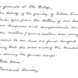 Windsor The Ridge Rehabilitation Center - Thank you letter from family of a resident.