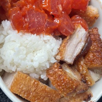 Alicia's Market - Roast Pork bowl with ahi wasabi masago poke. $15.75 - Grocery Near Me - Honolulu, Hawaii Alicia's Market - Roast Pork bowl with ahi wasabi masago poke. $15.75 - Grocery Near Me - Honolulu, Hawaii