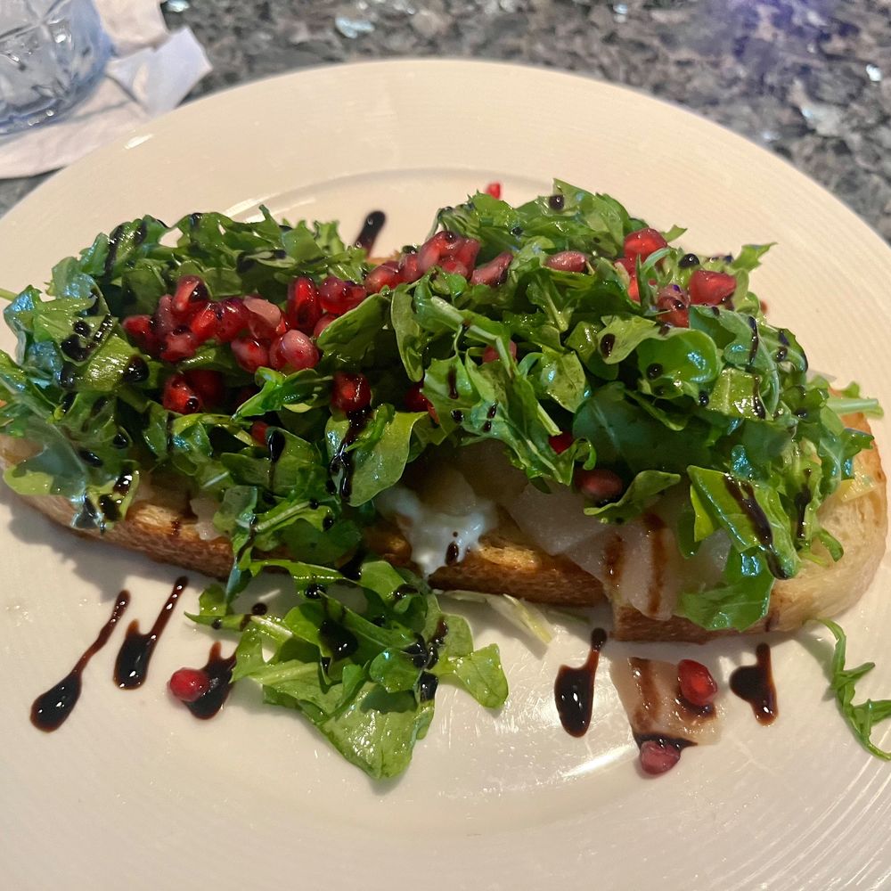 zinc@shade - Sourdough Toast w/ Burrata, Pear, Arugula, Pomegranate + Balsamic Drizzle - New American Near Me - Manhattan Beach, California zinc@shade - Sourdough Toast w/ Burrata, Pear, Arugula, Pomegranate + Balsamic Drizzle - New American Near Me - Manhattan Beach, California