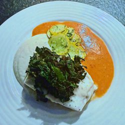 City Personal Chef - WILD HALIBUT Sunchokes - yellow zucchini - kale - Fresno chili soubise