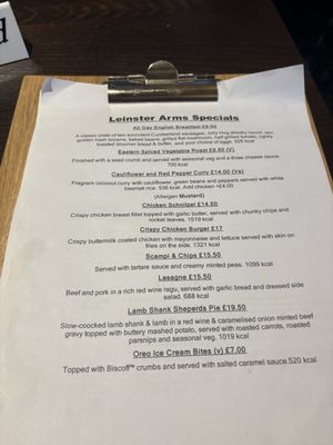 Menu photo 1 Leinster Arms London, XGL Menu photo 1 Leinster Arms London, XGL