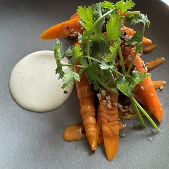 The Lobbyist - Sous vide carrots in a kimchi marinade with a Kung poa/kimchi vinaigrette?, honey with furikaki and cilantro garnish. - Bars Near Me - Memphis, Tennessee The Lobbyist - Sous vide carrots in a kimchi marinade with a Kung poa/kimchi vinaigrette?, honey with furikaki and cilantro garnish. - Bars Near Me - Memphis, Tennessee