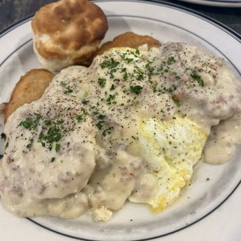 Mountain View Restaurant - Biscuits and gravy over 2 eggs, potatoes and onions - American Near Me - Colorado Springs, Colorado Mountain View Restaurant - Biscuits and gravy over 2 eggs, potatoes and onions - American Near Me - Colorado Springs, Colorado
