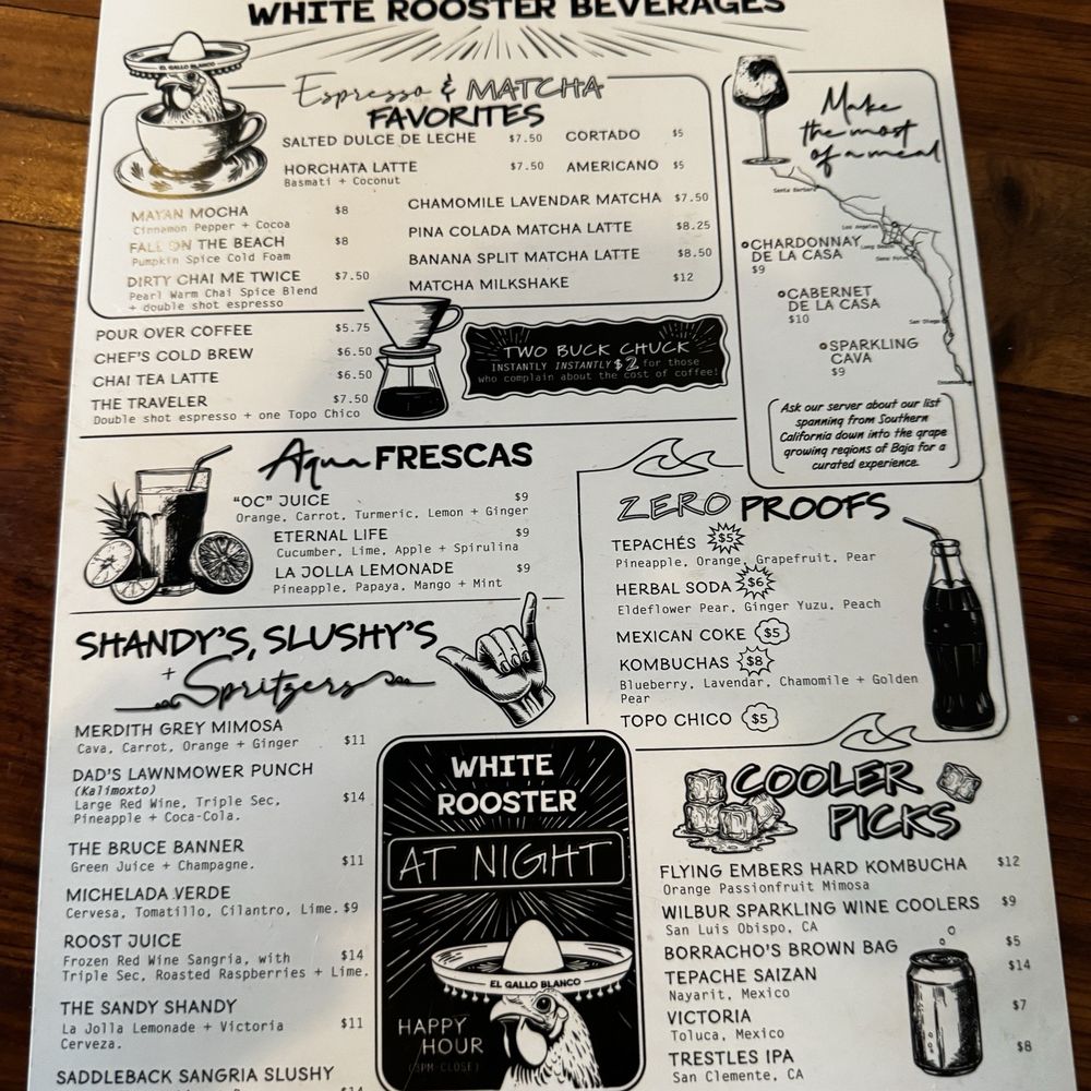 The White Rooster - Drink Menu - New Mexican Cuisine Near Me - Dana Point, California The White Rooster - Drink Menu - New Mexican Cuisine Near Me - Dana Point, California