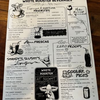 The White Rooster - Drink Menu - New Mexican Cuisine Near Me - Dana Point, California