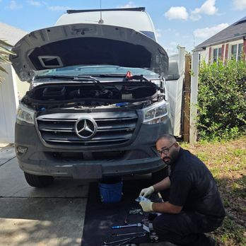 Deen Automotive - Working on a Mercedes Sprinter van early in the morning! - Auto Repair Near Me - Orlando, Florida Deen Automotive - Working on a Mercedes Sprinter van early in the morning! - Auto Repair Near Me - Orlando, Florida