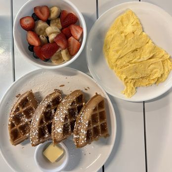 Waffle Monkey - Traditional waffles, scrambled eggs, and a side fruit - Breakfast & Brunch Near Me - Bonita Springs, Florida