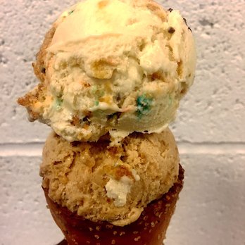 Ample Hills Creamery - The Munchies and Oatmeal laced supported by a pretzel cone! So delicious - Ice Cream & Frozen Yogurt Near Me - Brooklyn, New York