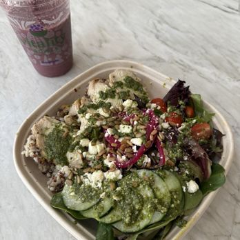 Vitality Bowls - Power Pesto Chicken Bowl and Acai Elixir Smoothie - Juice Bars & Smoothies Near Me - Buford, Georgia Vitality Bowls - Power Pesto Chicken Bowl and Acai Elixir Smoothie - Juice Bars & Smoothies Near Me - Buford, Georgia