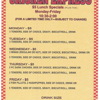 Chicken Express - the menu for the chicken express - Fast Food Near Me - Benton, Arkansas Chicken Express - the menu for the chicken express - Fast Food Near Me - Benton, Arkansas