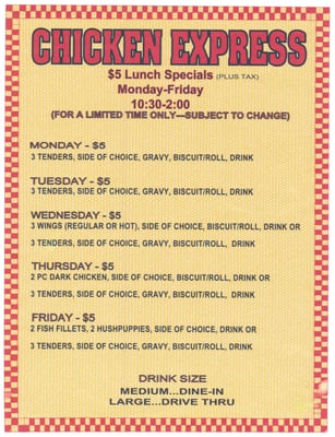 Menu photo 1 Chicken Express Benton, AR Menu photo 1 Chicken Express Benton, AR