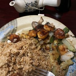 Hibachi Hut - Fried rice with teriyaki shrimp and mixed vegetables