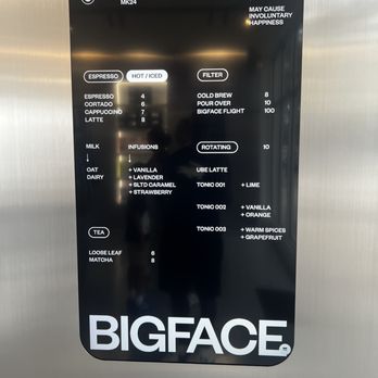 BIGFACE - Menu - Cafes Near Me - Miami, Florida