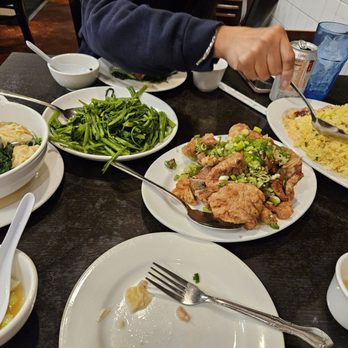 Sam Woo Village BBQ - Wonton soup, garlic vegetables house special fried rice and crispy pork chop - Chinese Near Me - Van Nuys, California