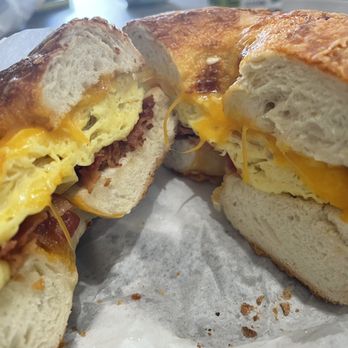East Coast Bagel - Bacon and cheddar on a cheese bagel - Bagels Near Me - Riverside, California East Coast Bagel - Bacon and cheddar on a cheese bagel - Bagels Near Me - Riverside, California
