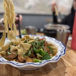 Spicy Big Plate Chicken Over Flat Noodles