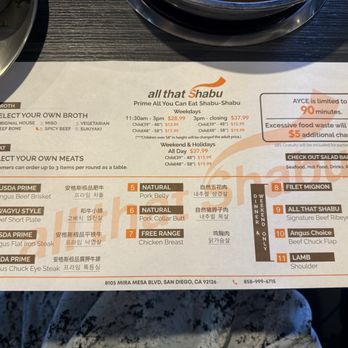 All That Shabu - Menu as of 04.2026 - Hot Pot Near Me - San Diego, California