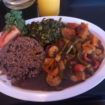 Quidleys Delight - Jerk Shrimp collard greens, candied yams and rice & beans - Caribbean Near Me - Charlotte, North Carolina Quidleys Delight - Jerk Shrimp collard greens, candied yams and rice & beans - Caribbean Near Me - Charlotte, North Carolina