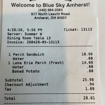 Blue Sky Restaurant - Reasonable Prices. Checkout Adjustment? - American Near Me - Amherst, Ohio Blue Sky Restaurant - Reasonable Prices. Checkout Adjustment? - American Near Me - Amherst, Ohio