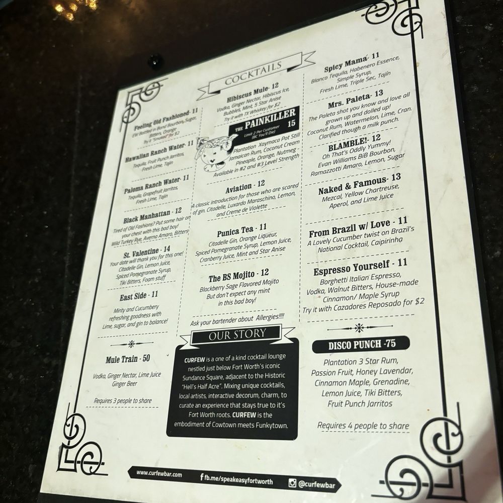 Curfew - Drink Menu - Speakeasies Near Me - Fort Worth, Texas