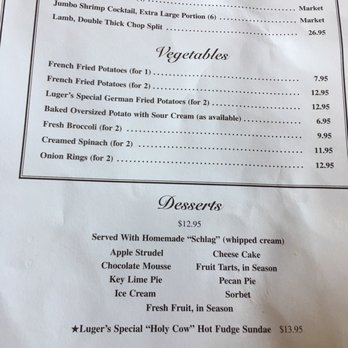 Peter Luger - Dessert menu on the bottom. A little boring for my tastes. Bring me a burger instead! - Steakhouses Near Me - Brooklyn, New York Peter Luger - Dessert menu on the bottom. A little boring for my tastes. Bring me a burger instead! - Steakhouses Near Me - Brooklyn, New York