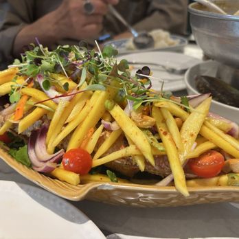 Niyom Thai Kitchen - Fried Red snapper with mango tango salad sauce (market price) - Thai Near Me - Flushing, New York Niyom Thai Kitchen - Fried Red snapper with mango tango salad sauce (market price) - Thai Near Me - Flushing, New York
