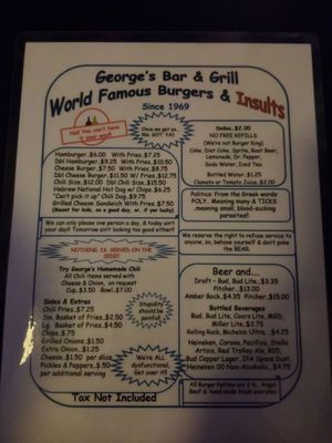 Photo of George's Bar & Grill - Cathedral City, CA, US. Recent menu (2/8/20)
