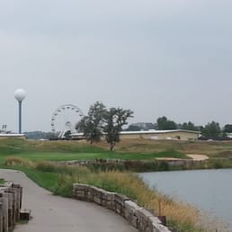 17th hole with the county fair set up in the background. 17th hole with the county fair set up in the background.