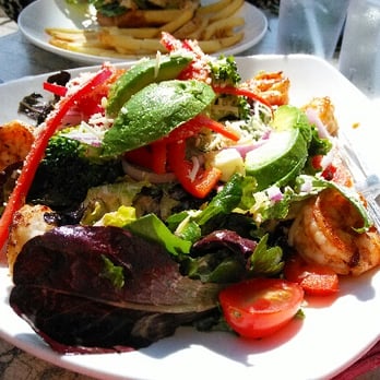 Cafe M - Avacado & prawn salad with mixed greens bell peppers tomatoes - Breakfast & Brunch Near Me - Berkeley, California Cafe M - Avacado & prawn salad with mixed greens bell peppers tomatoes - Breakfast & Brunch Near Me - Berkeley, California