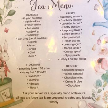 Alice's Teapot Cafe - Tea menu - Themed Cafes Near Me - Delray Beach, Florida
