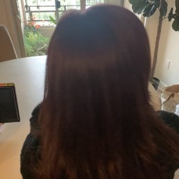 Burgundy hair from auburn/dirty blonde roots. Burgundy hair from auburn/dirty blonde roots.