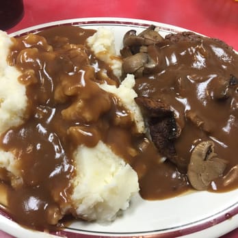 Huddle House - Chopped steak and mash potatoes with mushroom gravy! Yum!! - American Near Me - Ruston, Louisiana Huddle House - Chopped steak and mash potatoes with mushroom gravy! Yum!! - American Near Me - Ruston, Louisiana