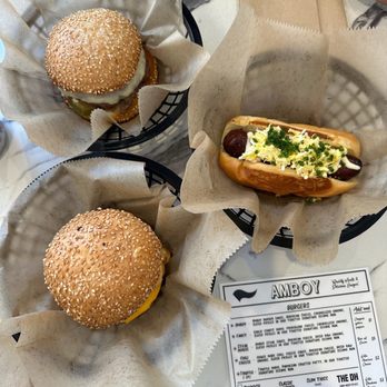 Amboy - DH burger (dry aged, 10 oz), fancy burger, and (off-menu) longa-dog. - Steakhouses Near Me - Los Angeles, California Amboy - DH burger (dry aged, 10 oz), fancy burger, and (off-menu) longa-dog. - Steakhouses Near Me - Los Angeles, California
