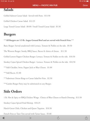 Menu photo 6 Pacific Inn Pub Seattle, WA