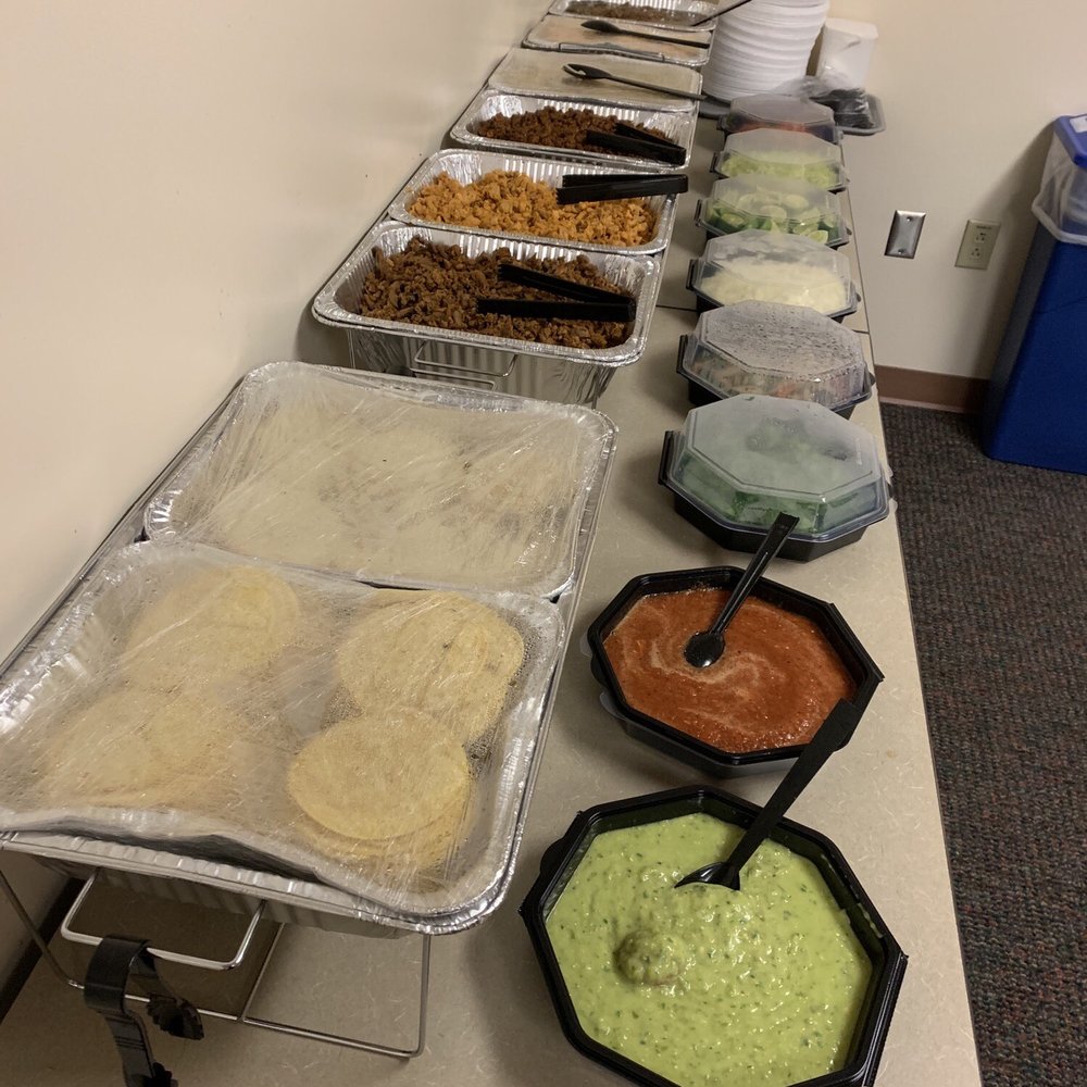 Quesadillas and 3 kinds of meats and potatoes with veggies , rice, beans and lots of toppings. Quesadillas and 3 kinds of meats and potatoes with veggies , rice, beans and lots of toppings.
