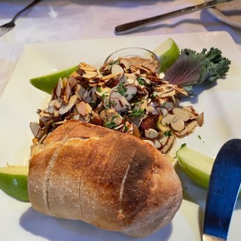 The Sow's Ear - Fried Brie... under a ton of almonds. - Cafes Near Me - Cambria, California