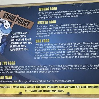 The Fat Fish - Return policy on the wall - Fish & Chips Near Me - Berkeley, California The Fat Fish - Return policy on the wall - Fish & Chips Near Me - Berkeley, California