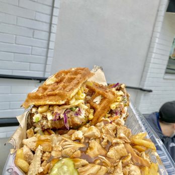 The Chicken Koop - Belly Buster With Mac & Cheese with a side of Poutine Fries - New American Near Me - Whittier, California The Chicken Koop - Belly Buster With Mac & Cheese with a side of Poutine Fries - New American Near Me - Whittier, California