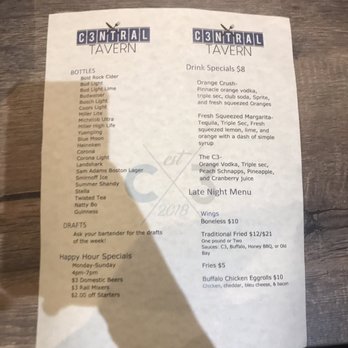 C3ntral Tavern - Drink menu - Bars Near Me - Elkton, Maryland