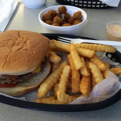 Cheeseburger, fries, fried okra. Awesome