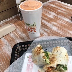 Sunrise/sunset smoothie & Thai wrap