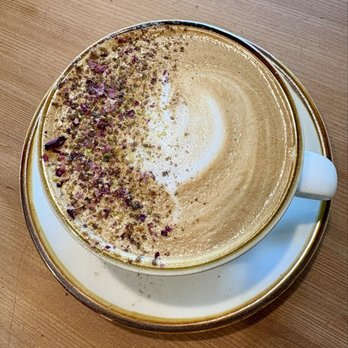 Three Pines Coffee - Turkish Delight latte (rose, pistachio and cardamom) - Coffee Roasteries Near Me - South Lake Tahoe, California Three Pines Coffee - Turkish Delight latte (rose, pistachio and cardamom) - Coffee Roasteries Near Me - South Lake Tahoe, California
