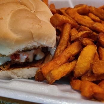 Westovers Country Grill - Chicken parmesan sandwich with sweet potato fries to go - American Near Me - Benton, Pennsylvania