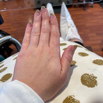 The Muse SF - French tip with gold sparkles - Nail Salons Near Me - San Francisco, California The Muse SF - French tip with gold sparkles - Nail Salons Near Me - San Francisco, California