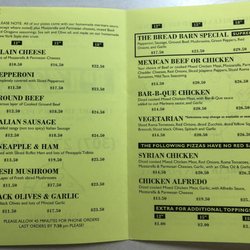 The Bread Barn Pizzeria - Menu