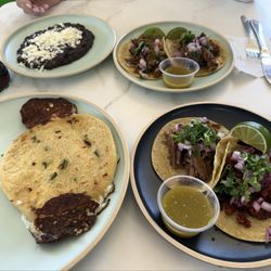 Las Delicias Tienda Y Neveria - Birria and chorizo tacos, papusa, and beans