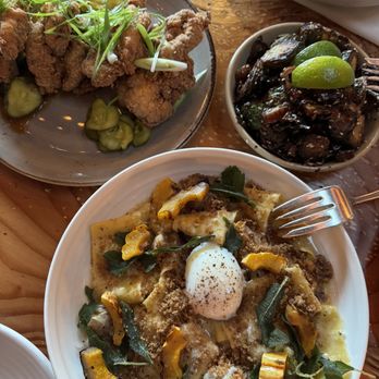 The Lark - Wayne Farms Buttermilk Fried Chicken Hand Cut Pappardelle Pasta Crispy Brussel Sprouts - New American Near Me - Santa Barbara, California The Lark - Wayne Farms Buttermilk Fried Chicken Hand Cut Pappardelle Pasta Crispy Brussel Sprouts - New American Near Me - Santa Barbara, California